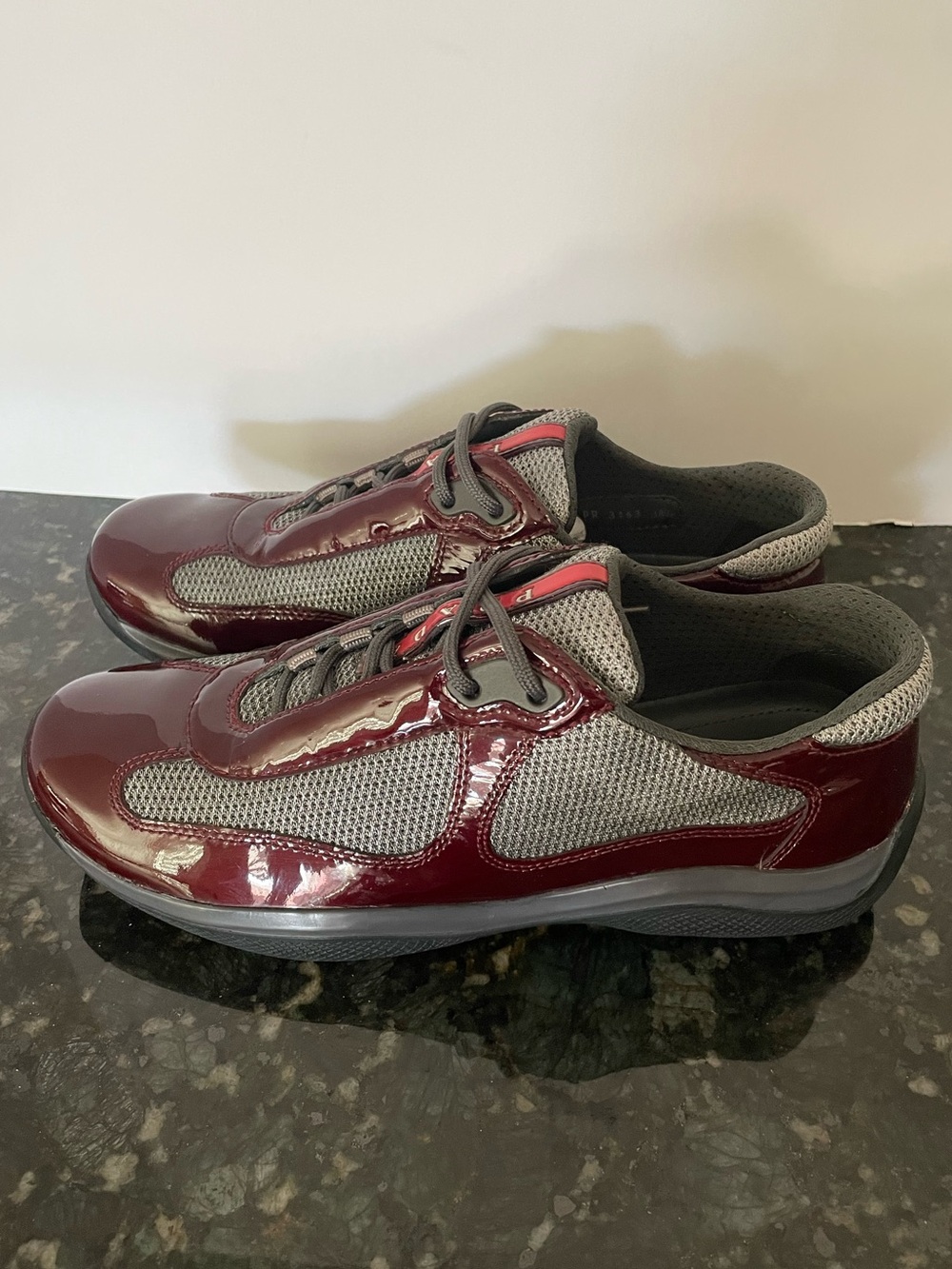 Authentic Prada Americas Cup Women’s Sneakers Burgundy Wine Patent Size 38.5 (8)
